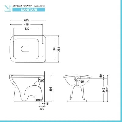 Coppia wc e bidet con scarico a pavimento e copriwc originale Ginevra