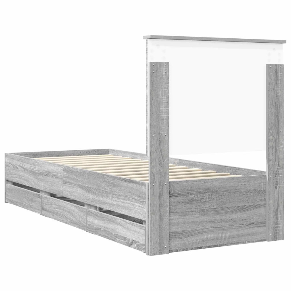 Struttura del letto con cassetto-Giroletto con contenitore-Rete del Letto Grigio Sonoma 75 x 190 cm 951549