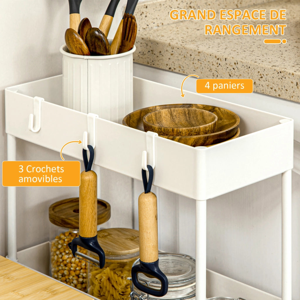 Carr¨¨ di servizio 4 livelli con ruote e cesti ¨C Minimal ¨C bianco