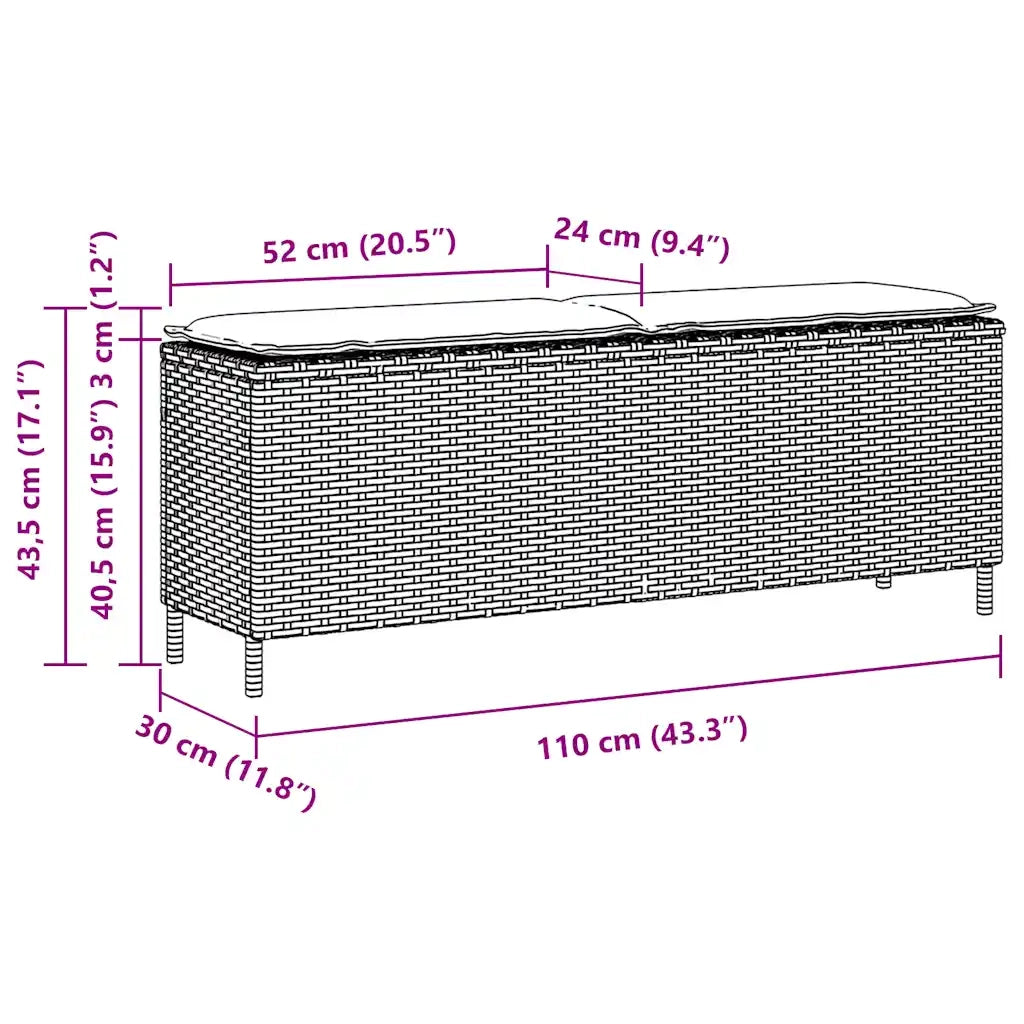 Panca da Giardino con Cuscino 110x30x40,5 cm in Polyrattan 4104159
