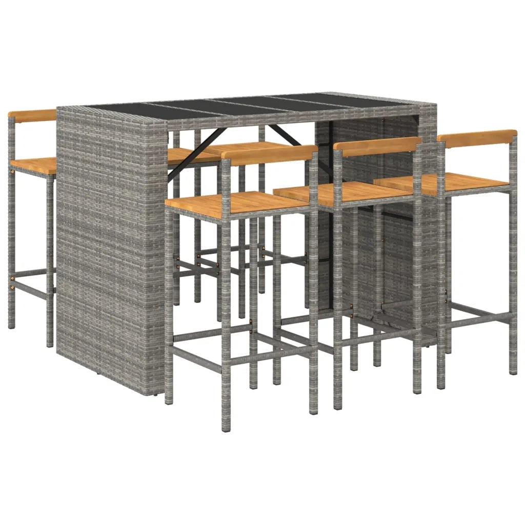 Set Bar Giardino 7pz Grigio Polyrattan e Legno Massello Acacia 3187703