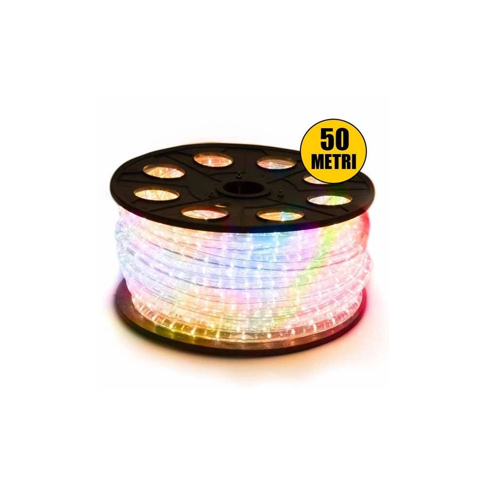 Trade Shop - Tubo Luminoso 50 Metri Multicolore Per Uso Esterno Con Controller 8 Giochi Luce -
