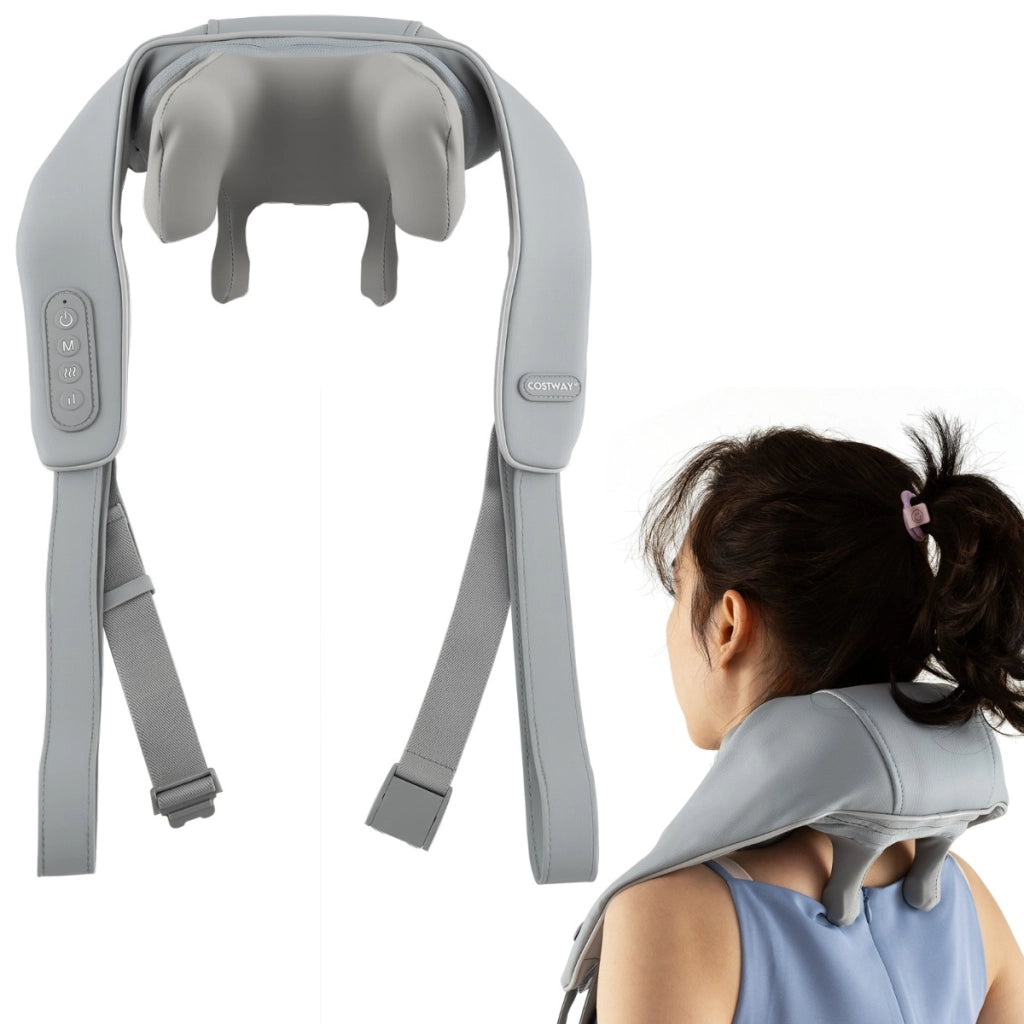 Massaggiatore shiatsu con impasto profondo 4D dei tessuti con riscaldamento, Massaggiatore per collo e spalle Grigio