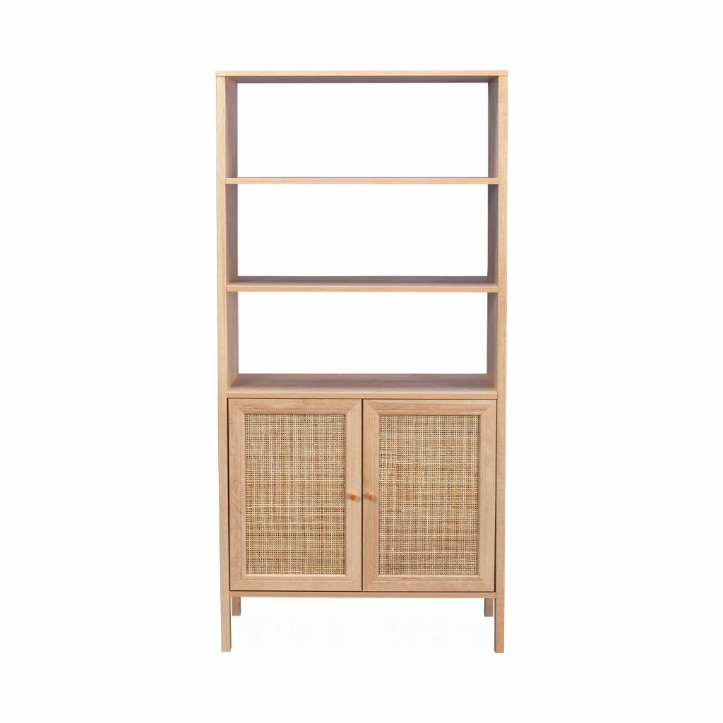 Libreria effetto legno e canna, 4 livelli, marrone naturale