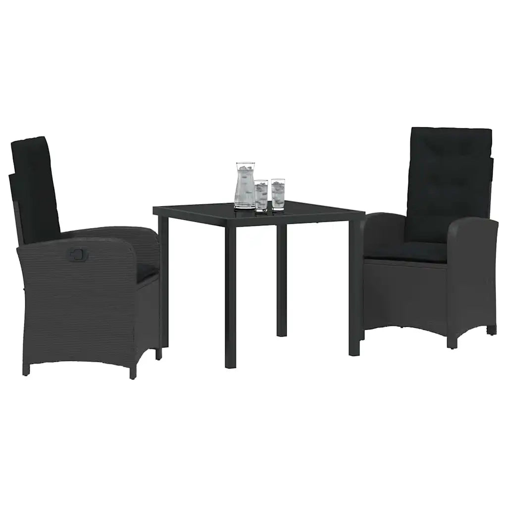 Set da Pranzo per Giardino con cuscino 3 pcs Nero polyrattan
