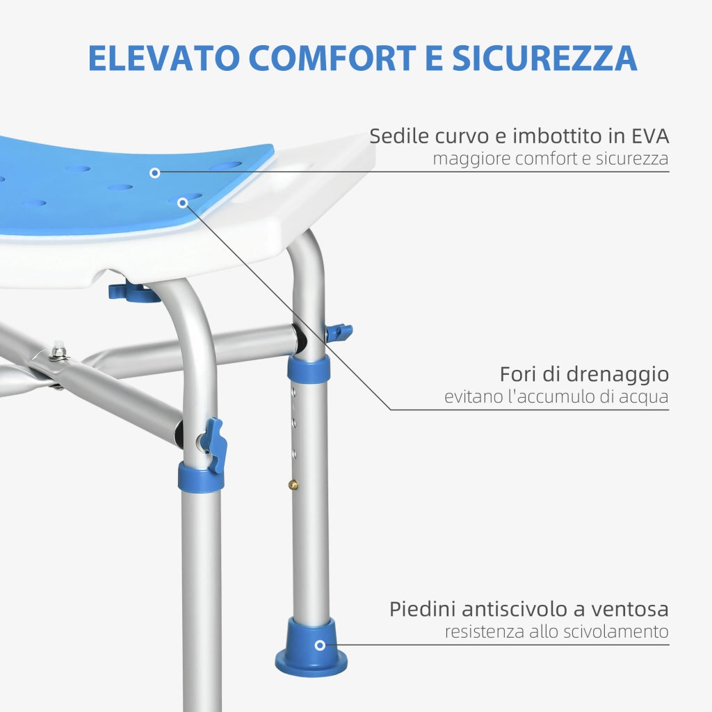 Sgabello Doccia Regolabile ¨C Xylo ¨C Alluminio Blu Antiscivolo
