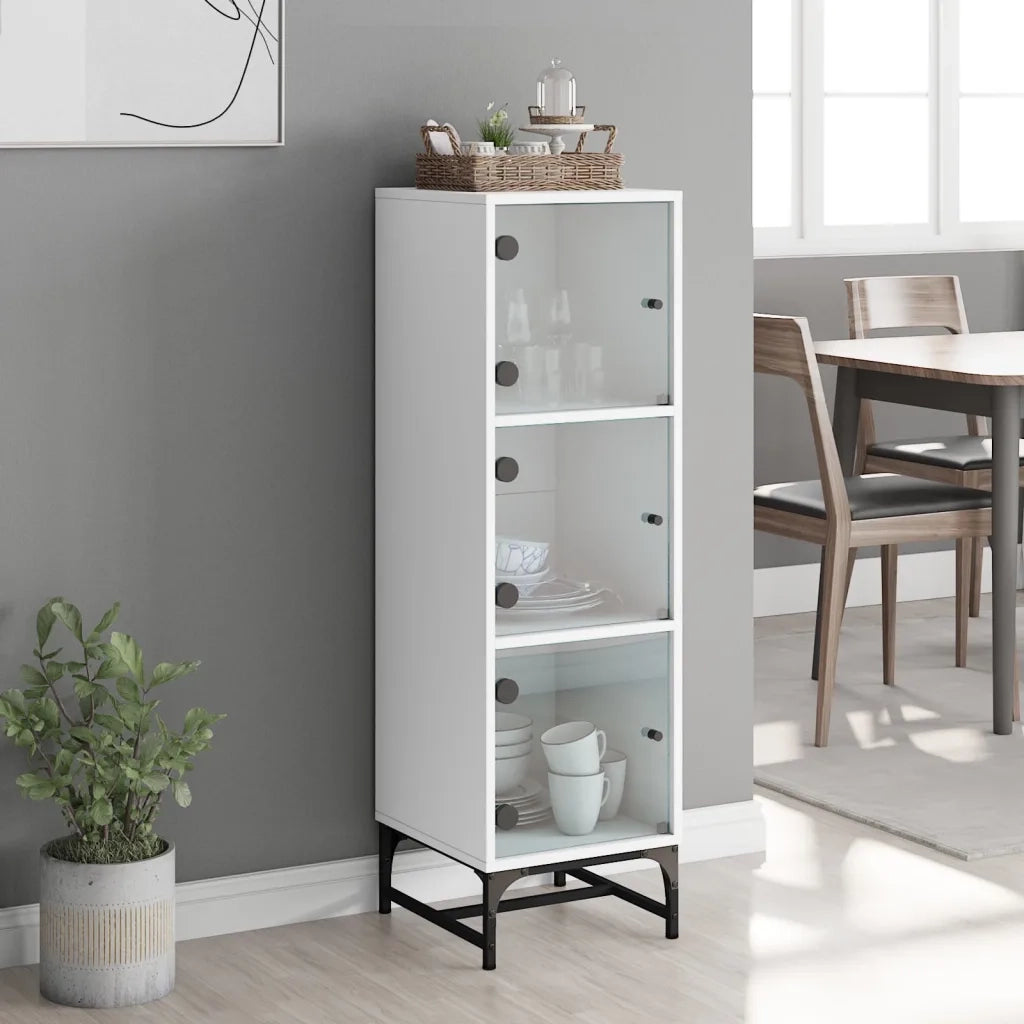 Credenza con Ante in Vetro Bianca 35x37x120 cm