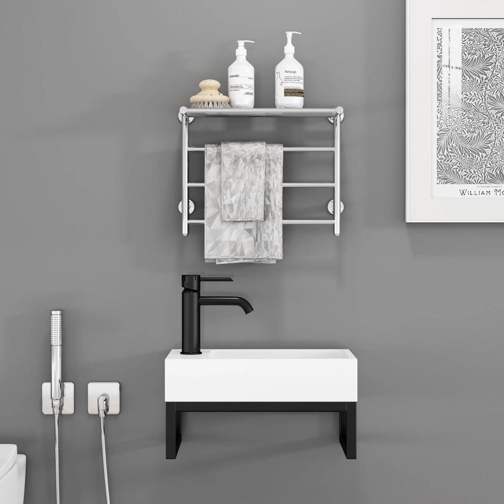 Lavabo sospeso compatto con telaio in metallo e troppo pieno premontato per bagno e WC ospiti 40 × 21 × 25 cm
