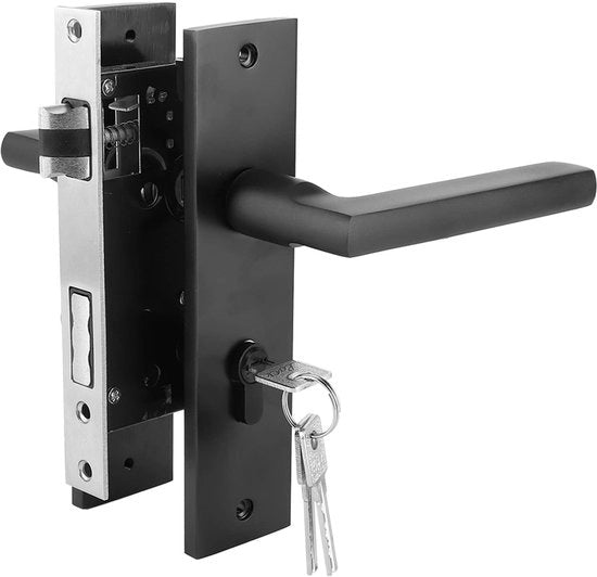 Serratura per porte interne - Blocco antibottone/Dempimento - Chiusura a catena - Porte in legno - Nero - Spazio in alluminio - Serratura per porte interne