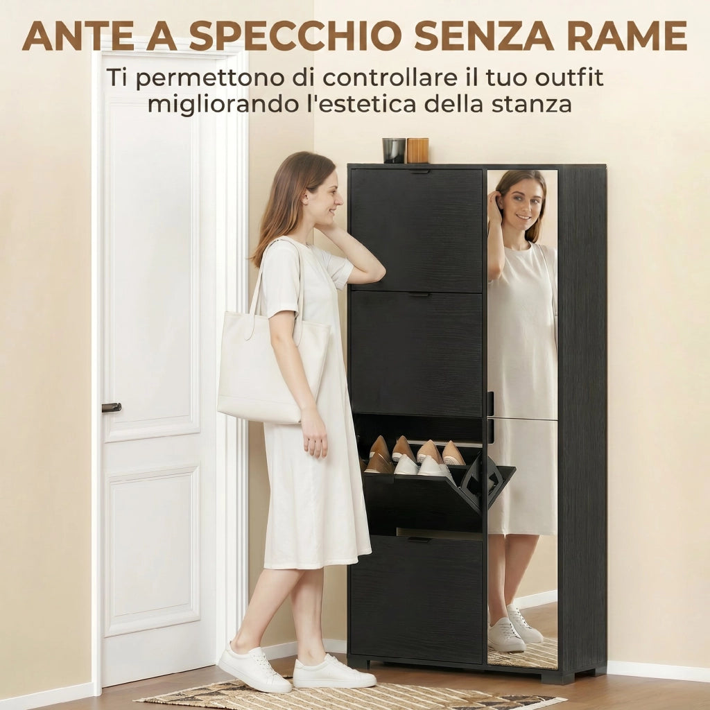 Scarpiera con Specchio e 4 Cassetti a Ribalta ¨C Zephmum ¨C Nero