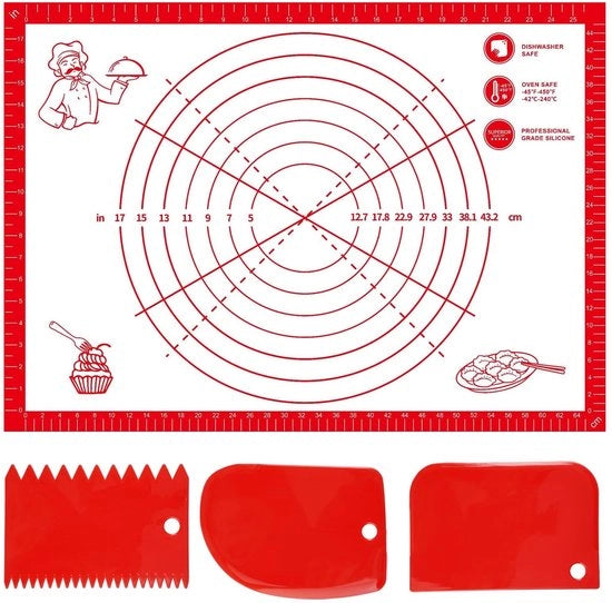 Tavolo di appoggio per impasto 70 × 50 cm - Smalto antitrasferimento in silicone - Tavolo per impasto antiscivolo - 3 Strumenti per rimuovere la pasta - Resistente a elevate temperature - Sicuro per l'alimentazione e privo di BPA - Contenitore per impasto