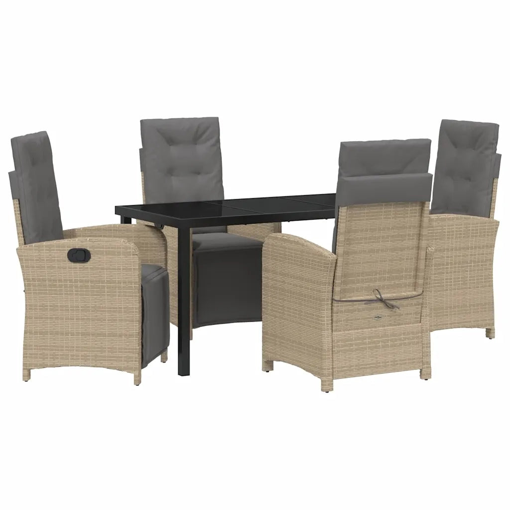 Set da Pranzo per Giardino con cuscino 5 pcs Beige polyrattan