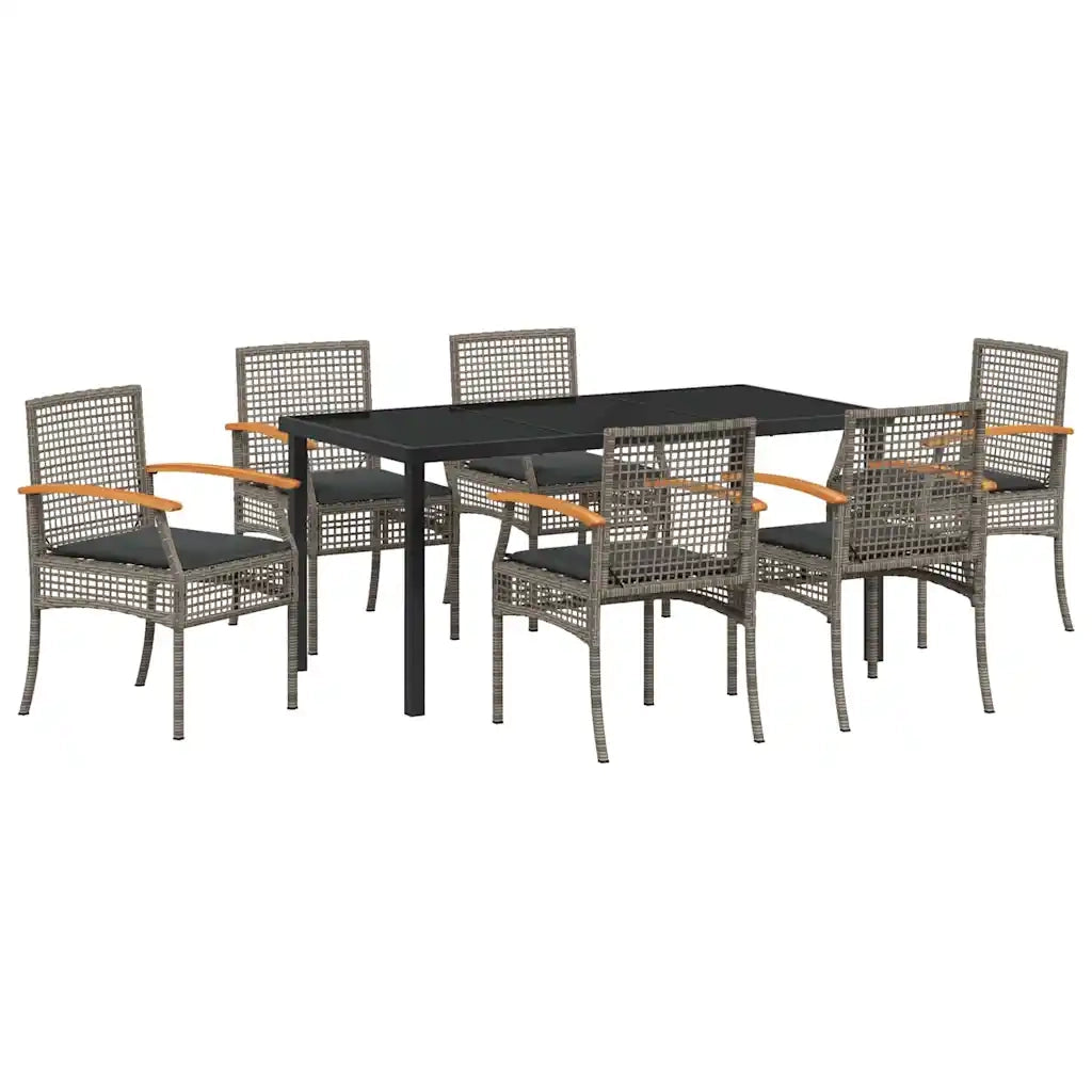 Set da Pranzo per Giardino 7 pcs Grigio polyrattan