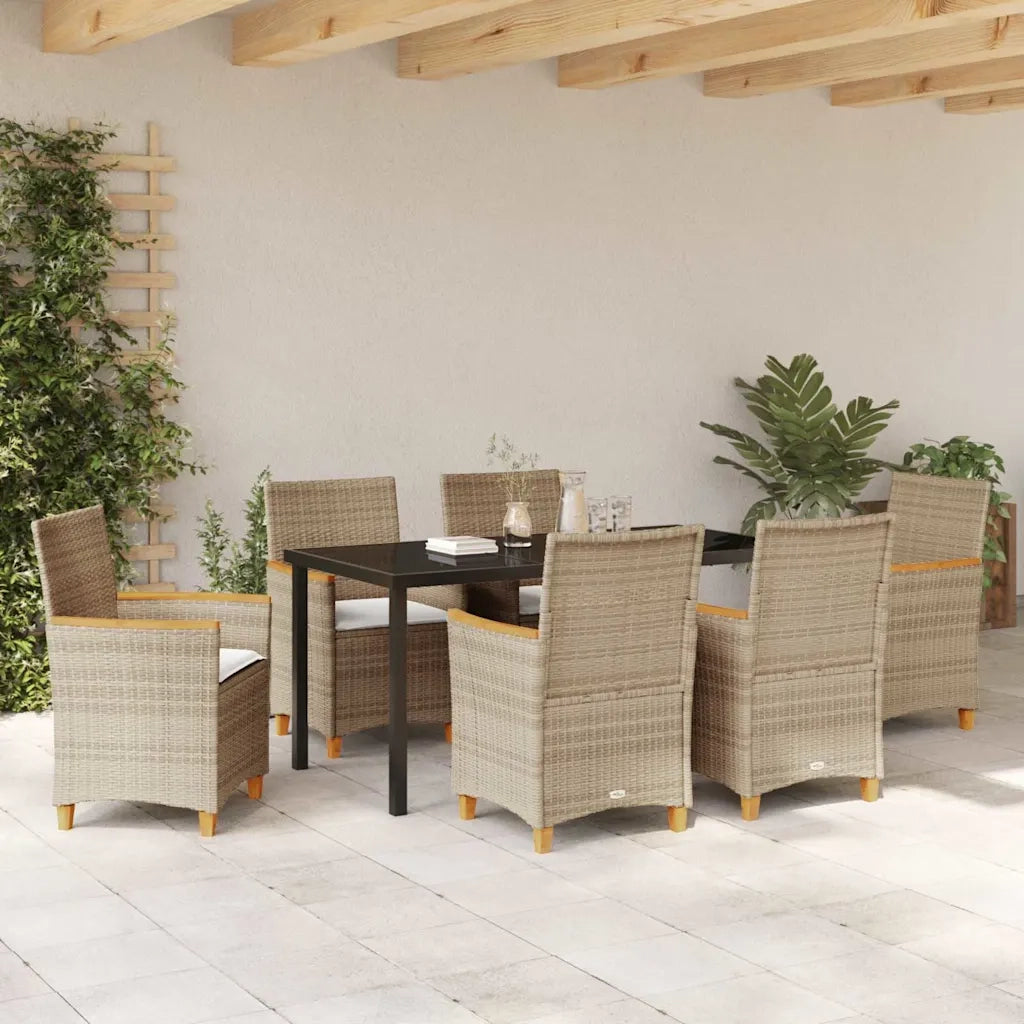 Set da Pranzo per Giardino 7 pcs Beige polyrattan