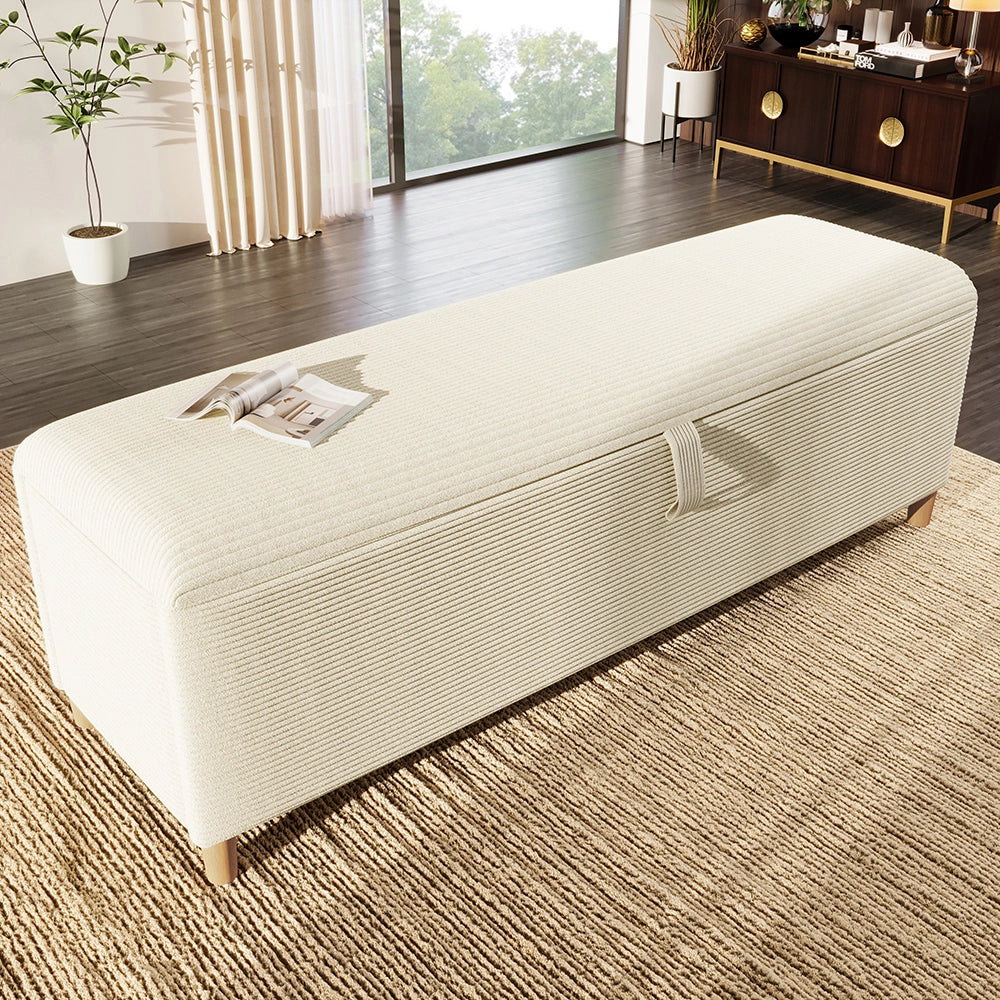 Banquette letto con spazio di archiviazione - Xylo - 175 x 38 cm - Beige vellutato - Rialzo idraulico per camera, soggiorno e corridoio