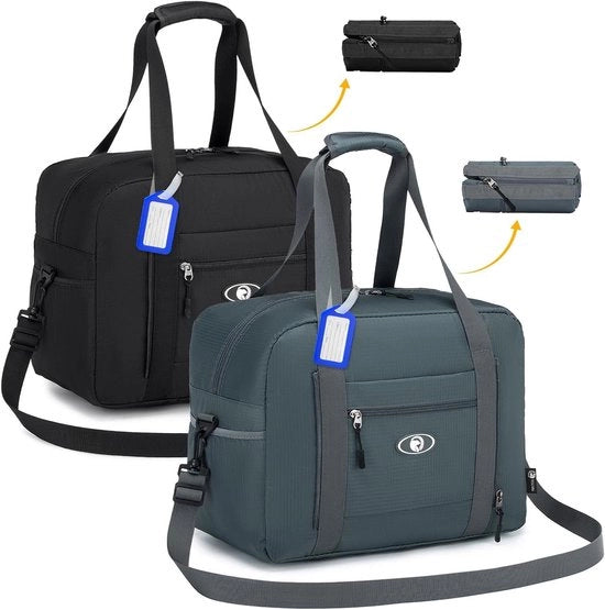 Borse da viaggio ripiegabili - 2 pezzi - Nero/Grigio - Nylon - 40x30x20