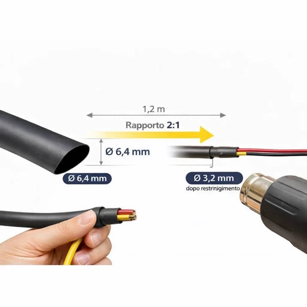Raytech rgpo-b guaina termorestringente nera 1,2 m poliolefina reticolata *** diametro 6,4 millimetri, confezione 1