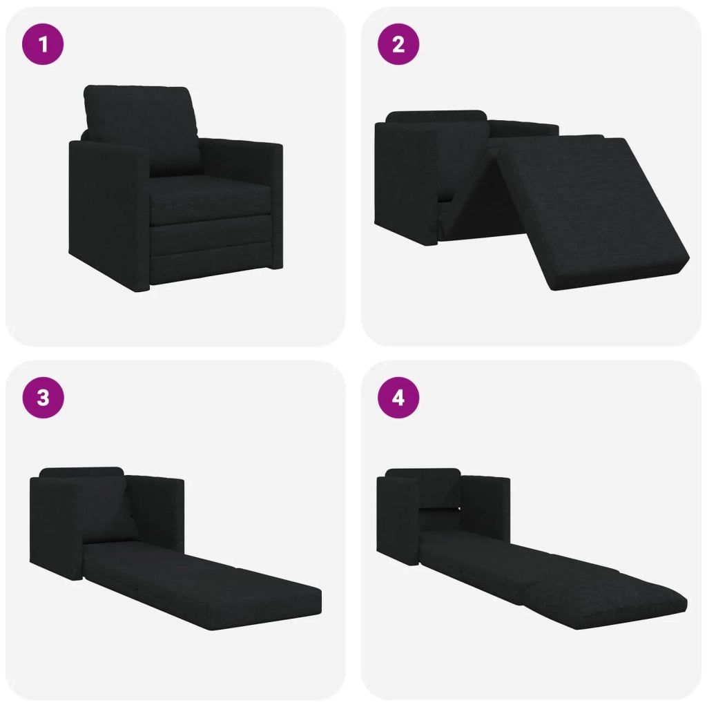 Divano letto | Sof¨¤ letto | Letto singolo Nero 74 x 77 x 81 cm Tessuto