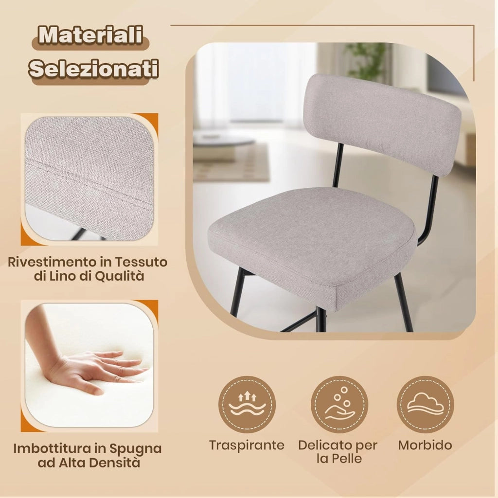 Set di 2 Sgabelli da Bar Girevoli a 360°, Sgabelli da Cucina con Schienale, Poggiapiedi, Sedia Alta Moderna Imbottita Struttura in Metallo, Altezza 90,5 cm, Capacità di 150 kg (Beige)