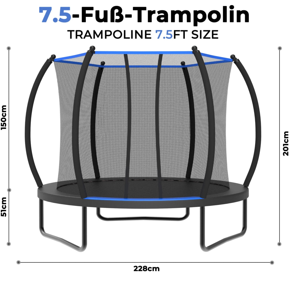 Trampolino da esterno 7,5 ft con rete di sicurezza, nero e blu