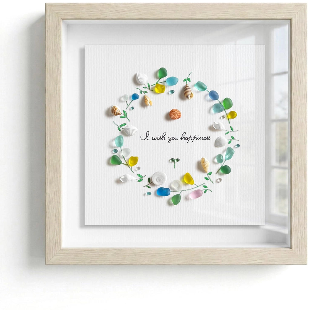 Pannello decorativo in vetro, 20x20 cm, con cornice in legno, realizzato a mano
