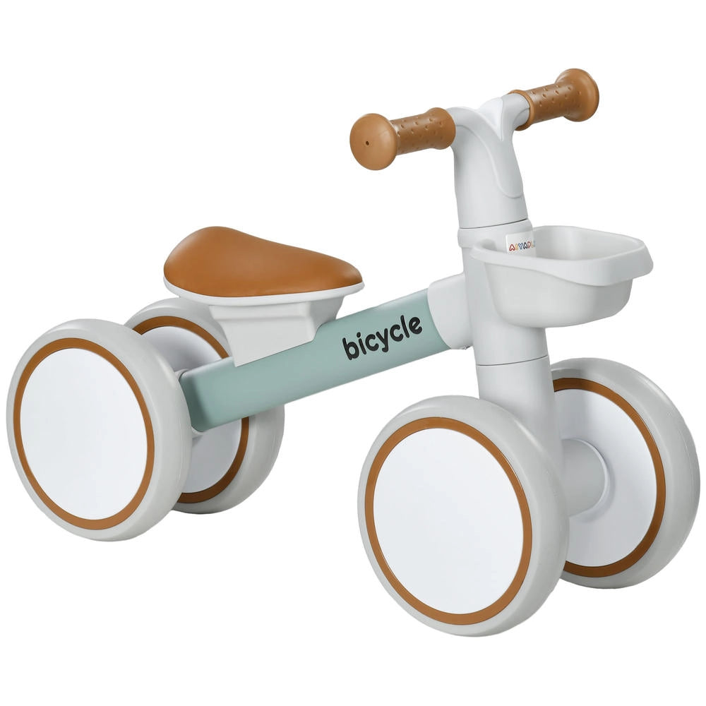Bici Senza Pedali per Bambini 1-3 Anni con Sella Regolabile e Ruote Silenziose, Portata Fino a 20 kg, Verde e Bianco