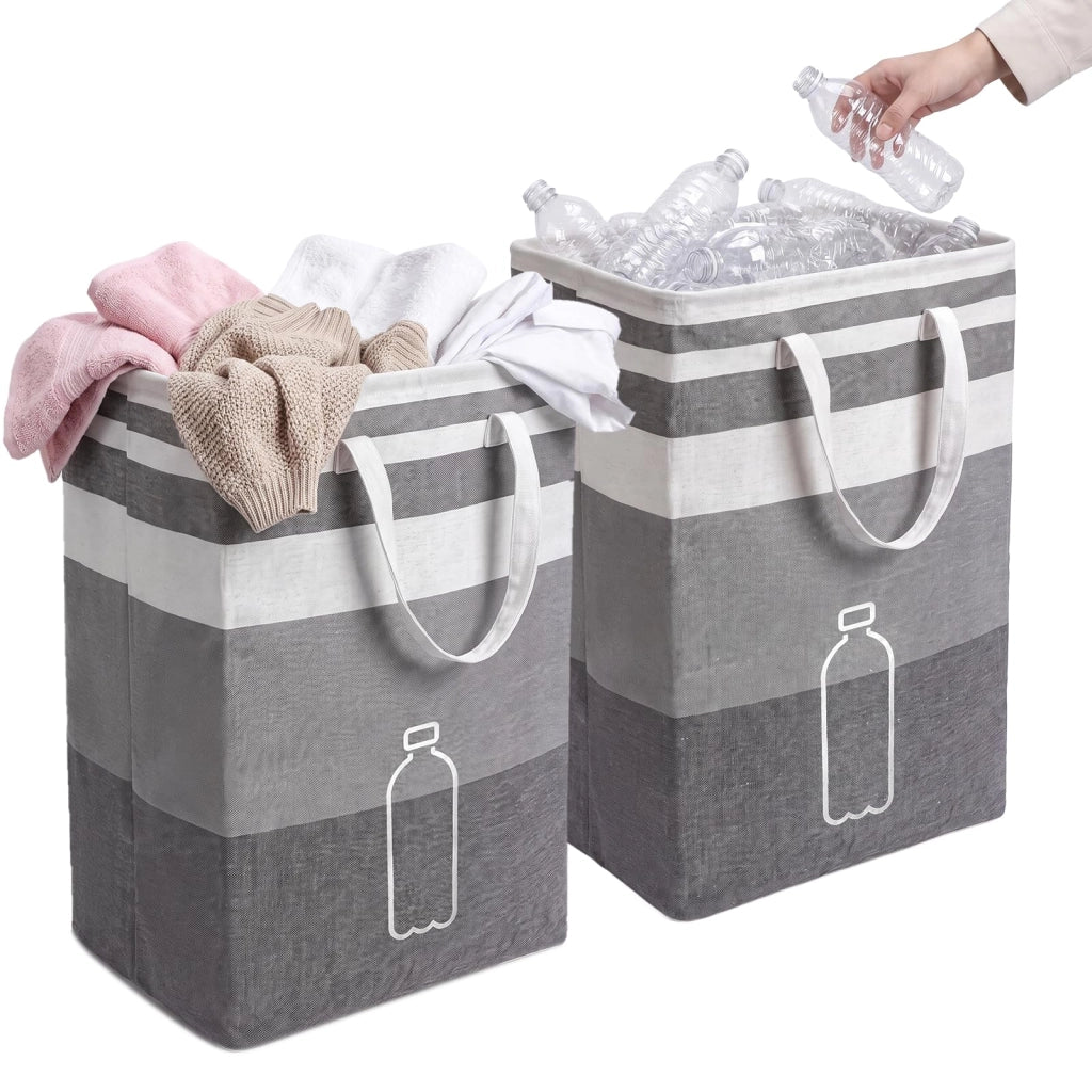 Borsa raccoglitrice vuota per bottiglie, 75 l, pieghevole, con telaio metallico stabile e maniglie, lino di cotone idrorepellente, contenitore per carta straccia, bottiglie di plastica