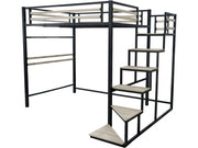 Letto a soppalco in metallo con scala "LENA" - 140 x 200 cm - Bianco