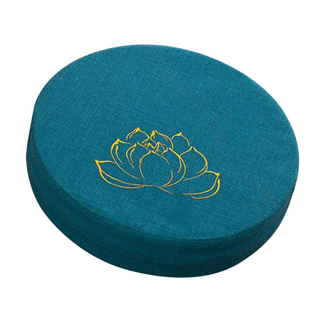 Cuscino da meditazione rotondo, in lino, con rivestimento removibile e lavabile, diametro 40 cm, colore blu oceano