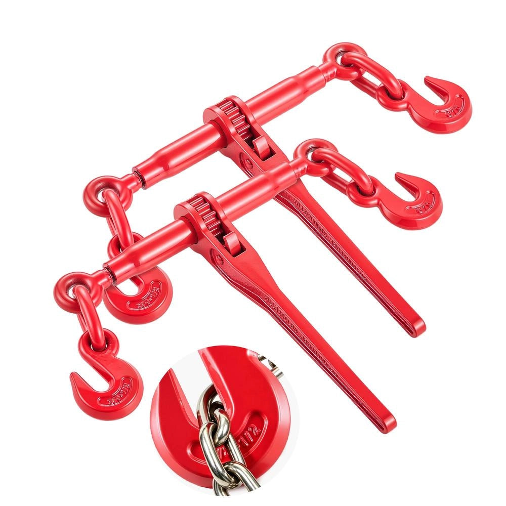 2 Leganti a Cricchetto per Catene 3/8-1/2 Pollici in Acciaio Rosso 9215 LBS Robusto Tenditore Regolabile per Traino Ancoraggio Trasporto