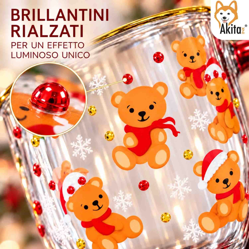 Akitaink Tazza Natalizia Mug Vetro Decorato Orsetti