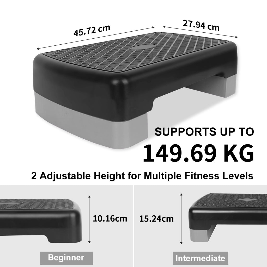 STEP Aerobico regolabile 10,16–15,24 cm in polietilene nero e grigio