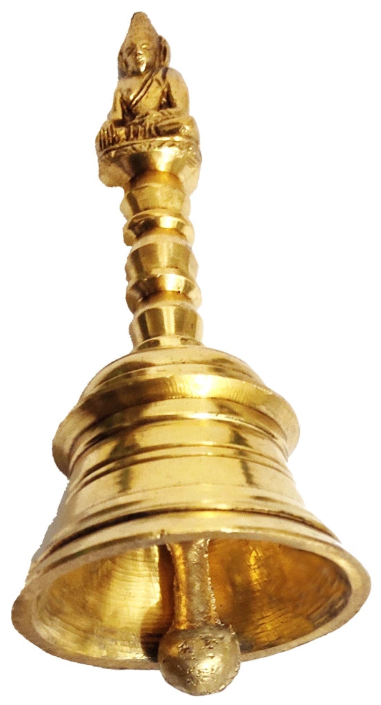 Campanella in ottone con figura di Buddha, dimensioni 7,6 x 7,6 x 15,2 cm, color oro