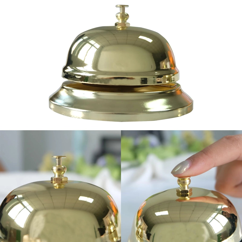Set di 2 campanelli da tavolo in acciaio inossidabile, color oro, dimensioni 8,5 x 5,5 cm