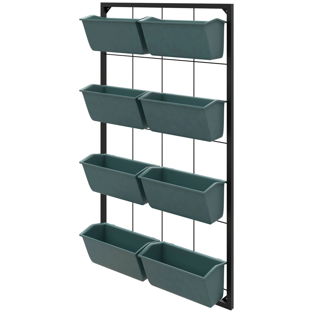 Fioriera a più livelli con 8 vasi e fissaggio a parete in acciaio nero 52.5 × 14 × 90 cm
