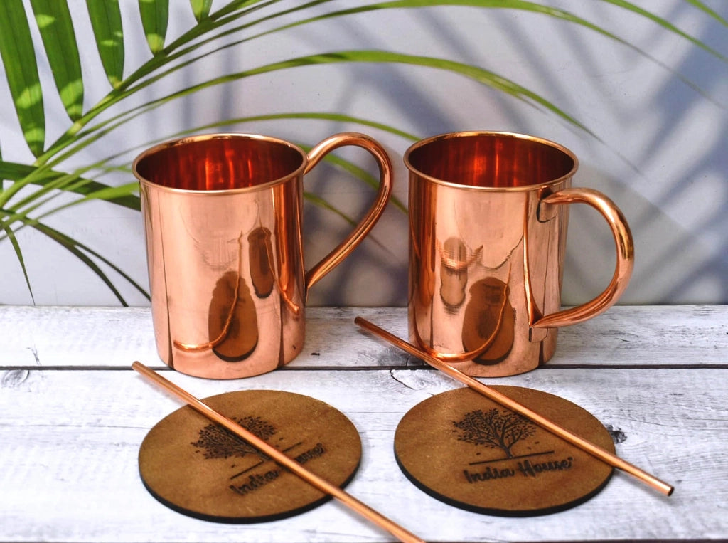 Set per Moscow Mule, composto da 2 pezzi, 100% rame, capacità 450 ml, superficie liscia