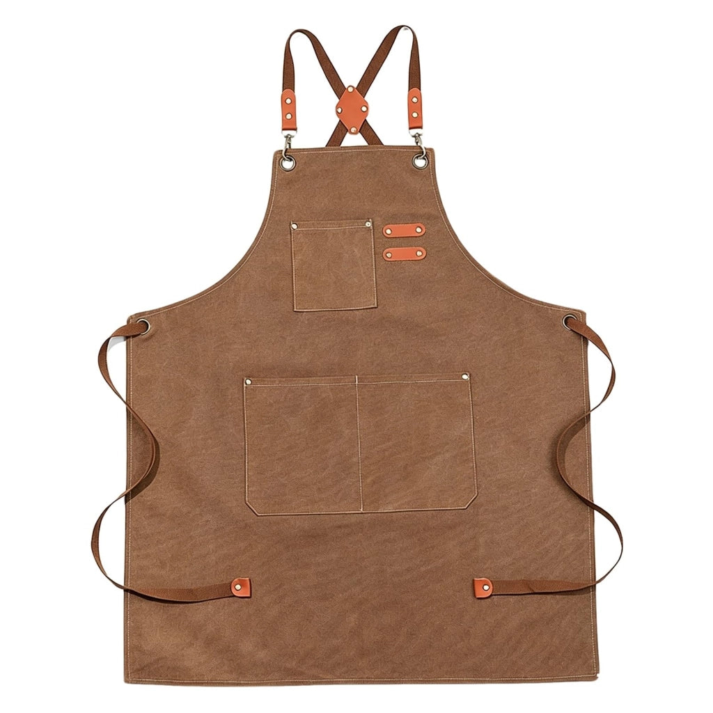 Grembiule in tela, idrorepellente, con 3 tasche, color marrone, lunghezza 127 cm