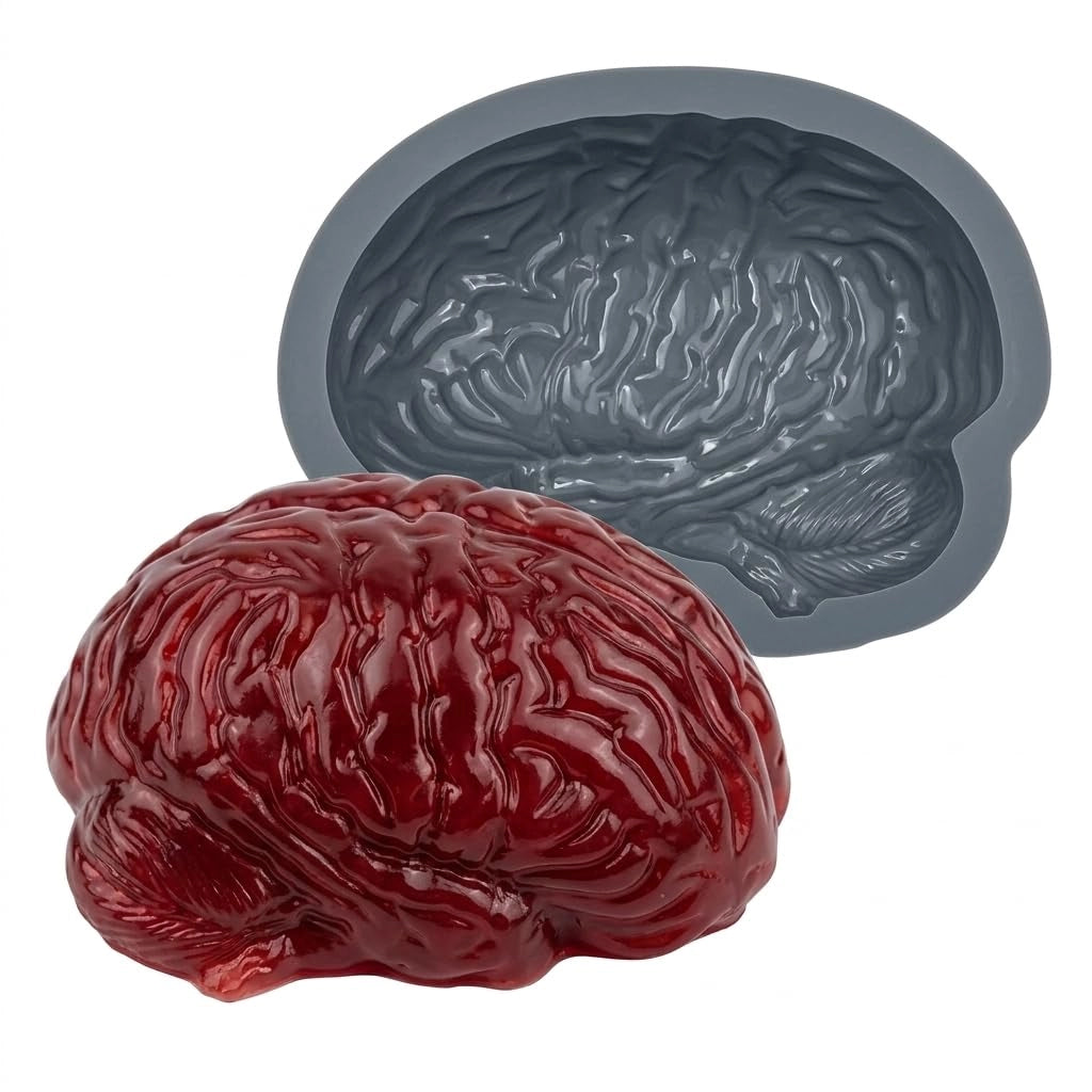 Stampo in silicone a forma di cervello, ideale per Halloween, dimensioni 22x17x6 cm, capacità 550 ml