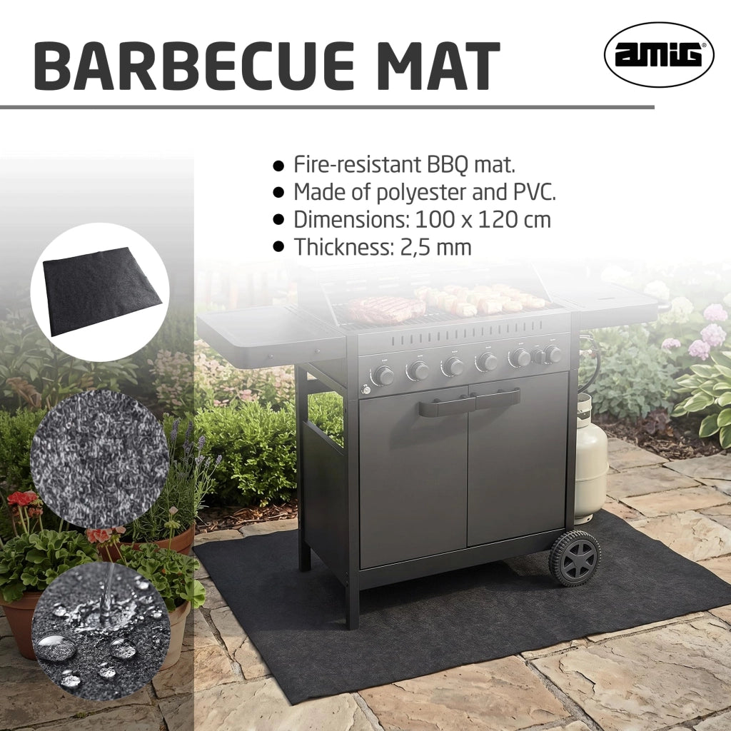 Tappetino per barbecue, 100 x 120 cm, nero, in poliestere/PVC