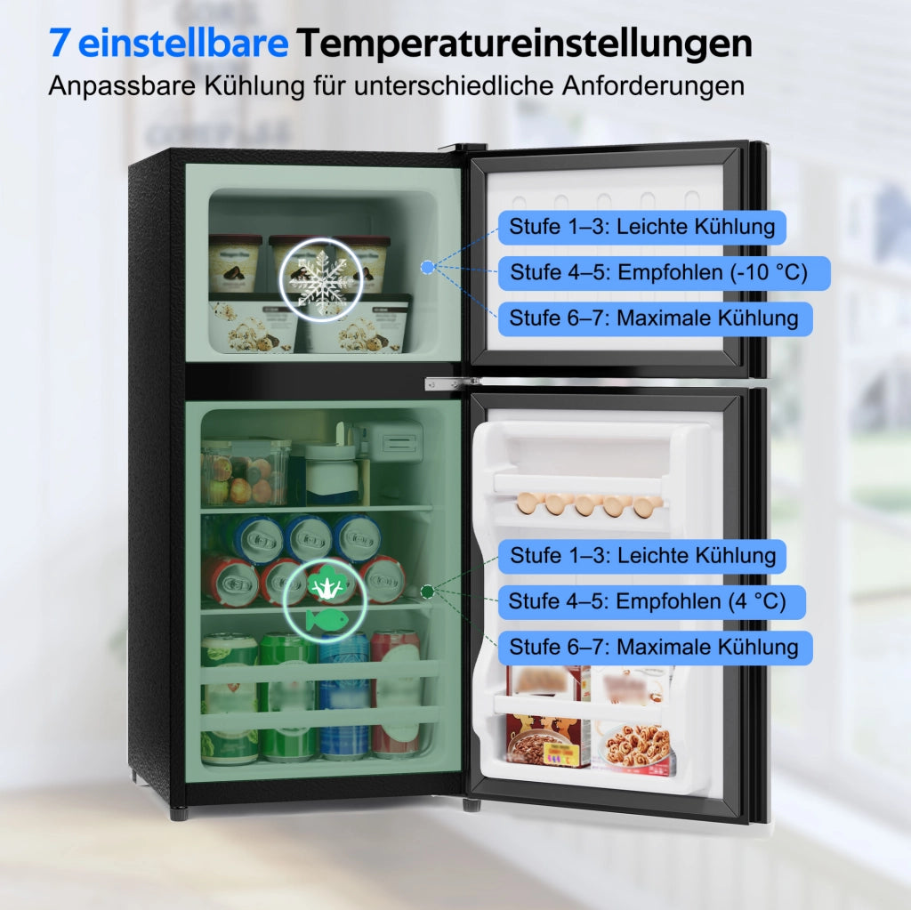FRIGORIFERO compatto 60 L con congelatore 22 L, nero, porta in vetro e LED