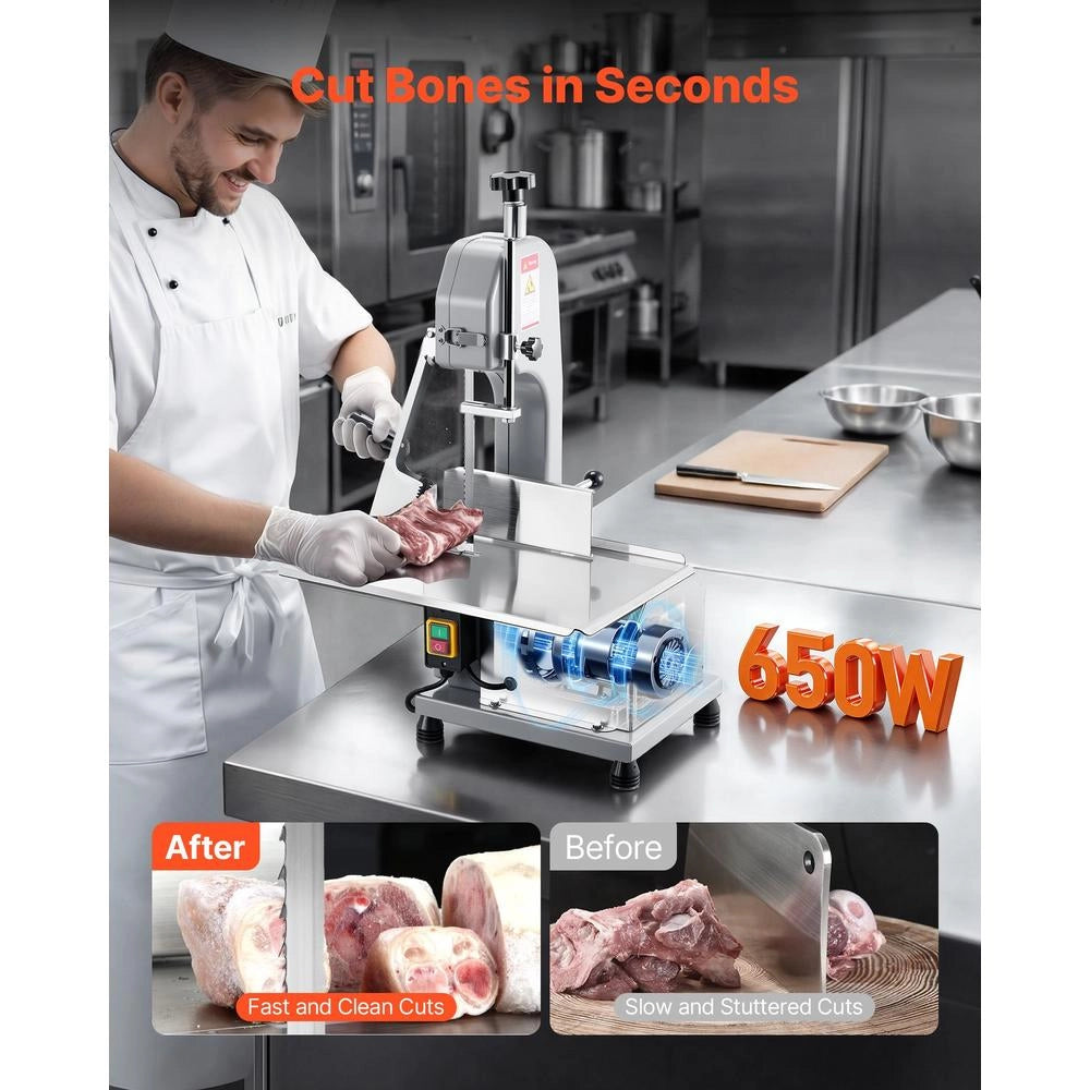 BS-130 Segaossa a Nastro Elettrica da Banco per Carne e Ossa 650W in Acciaio Inox Tavolo 315x460mm Robusta e Multifunzionale