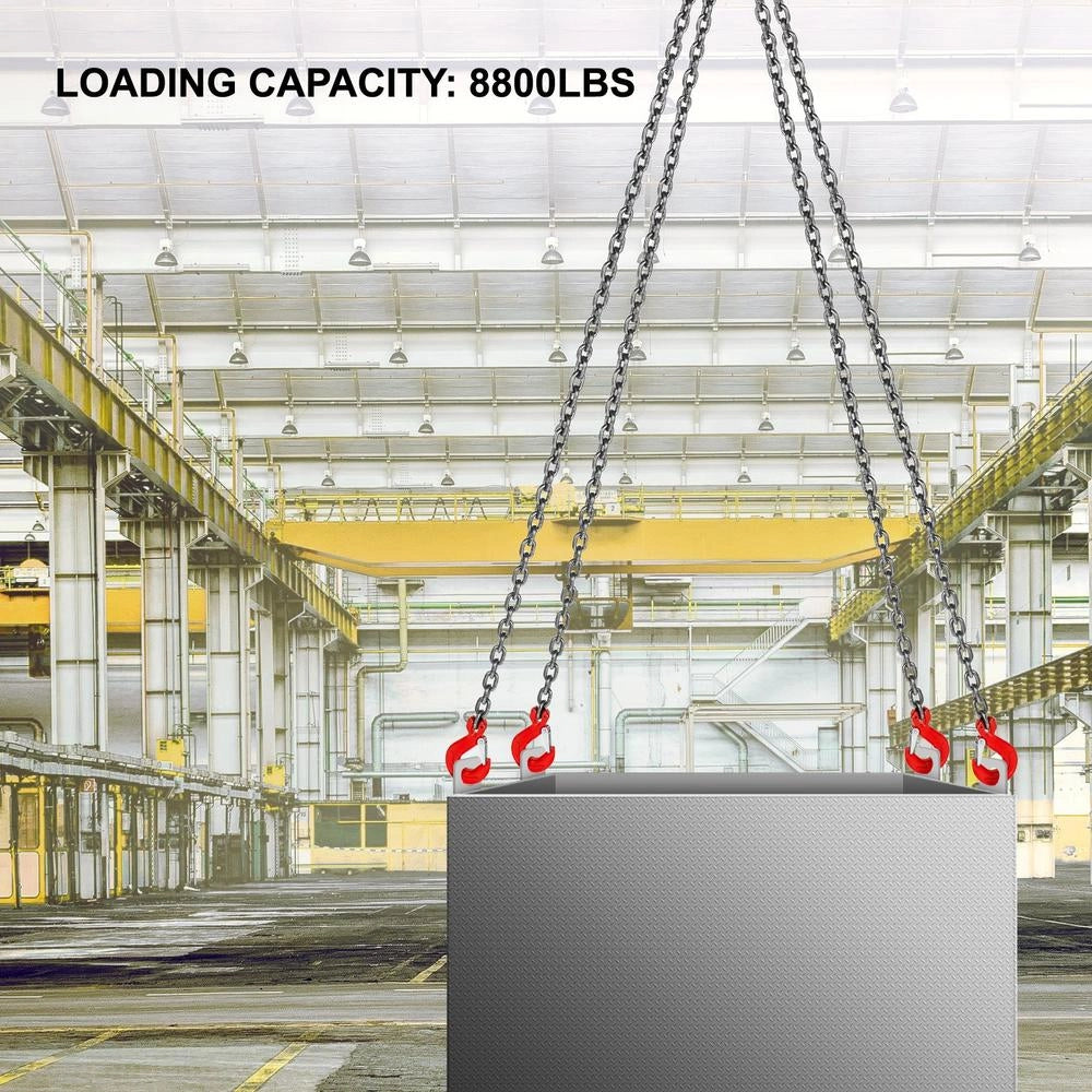Imbracatura a 4 bracci per sollevamento in acciaio G80 8 mm x 2 m portata 4t catena robusta con ganci autobloccanti per officina