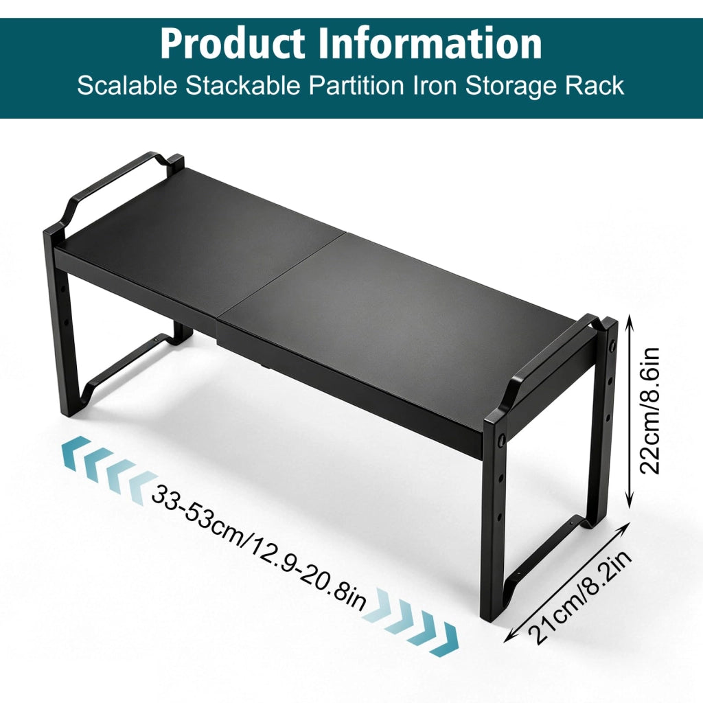 Ripiano estraibile per cucina, in metallo, da 33 a 53 cm, colore nero
