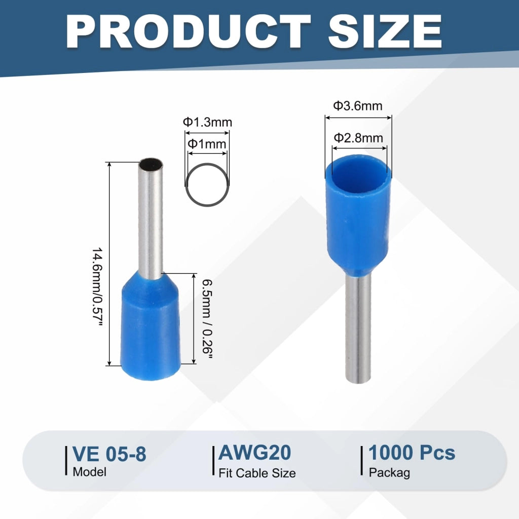 1000 connettori per cavi AWG20, in rame stagnato, colore blu, confezione da 05-8