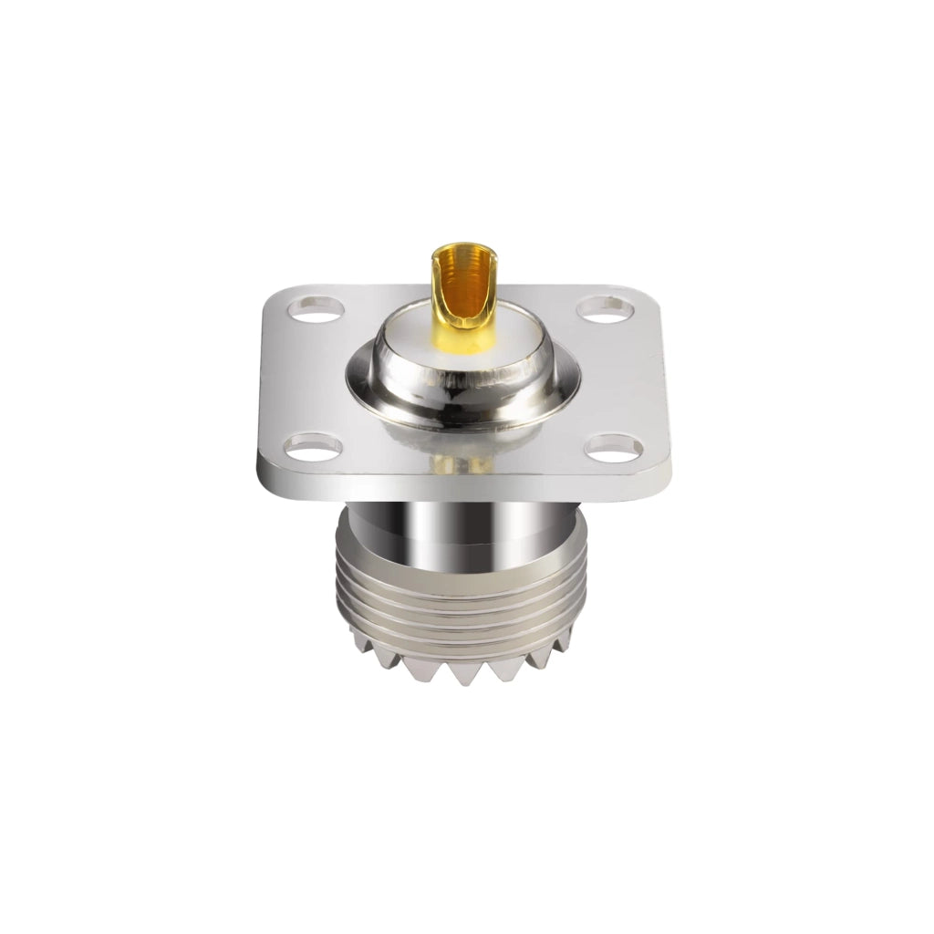 3 connettori UHF SO-239 per montaggio su telaio, con 4 fori, adatti per saldatura, impedenza di 50 Ohm