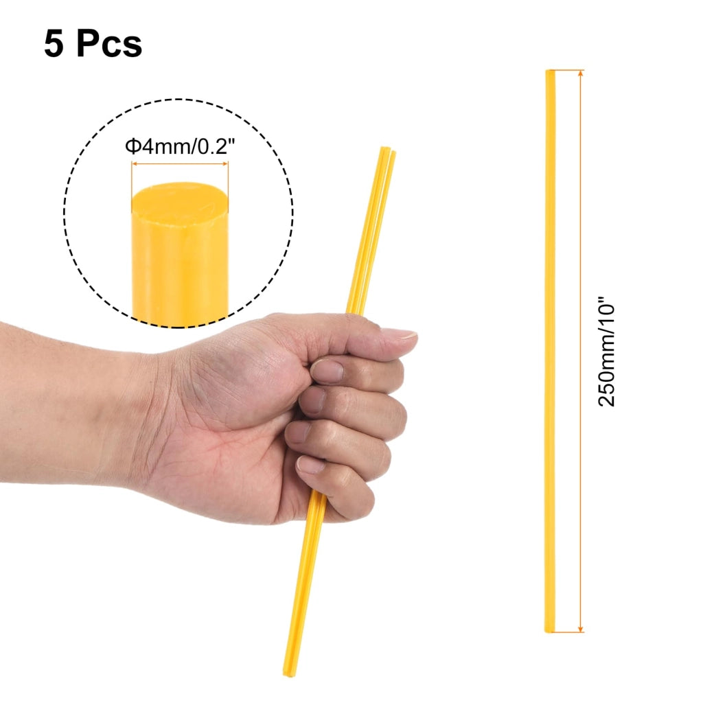 5 aste in plastica ABS, colore giallo, 4 x 250 mm, forma cilindrica, per modellismo fai-da-te