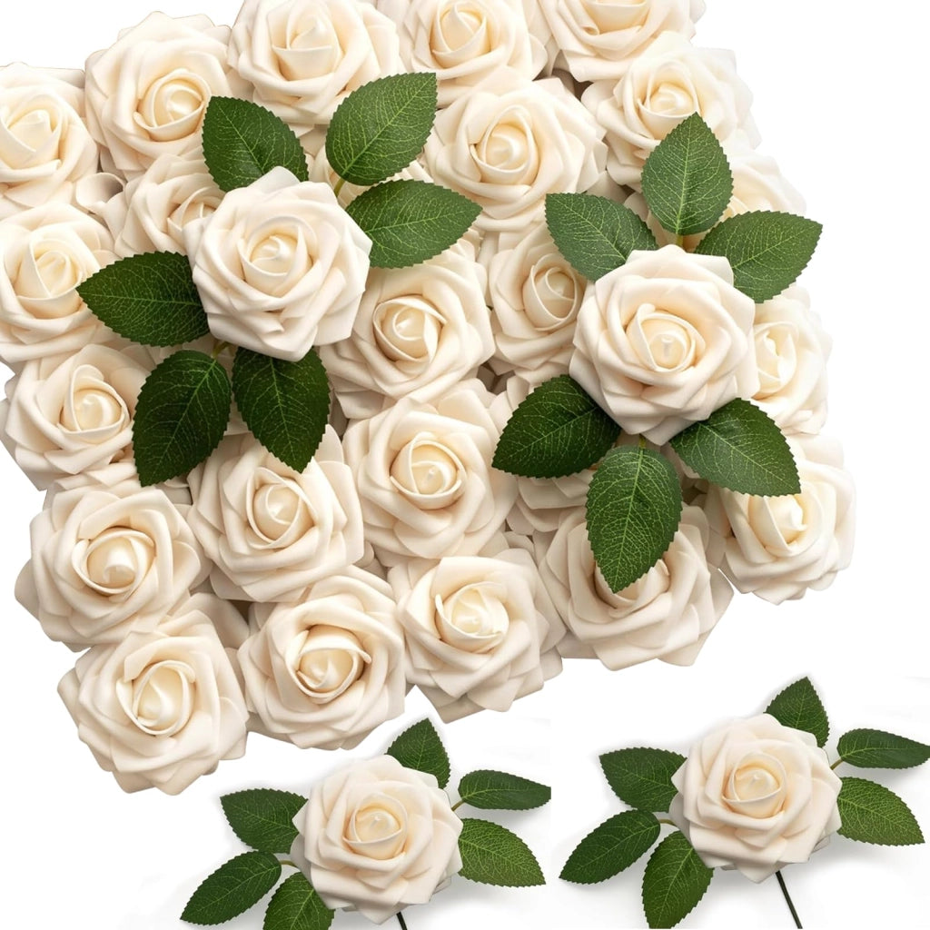 50 rose artificiali, champagne, 8 cm, ideali per decorazioni di matrimonio e progetti fai-da-te