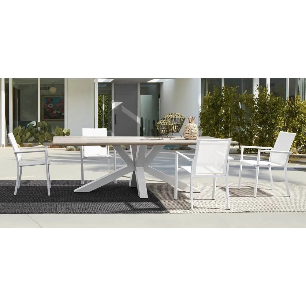 Set di 4 Sedie da Giardino con Braccioli in Alluminio e Textilene Strong Bianco