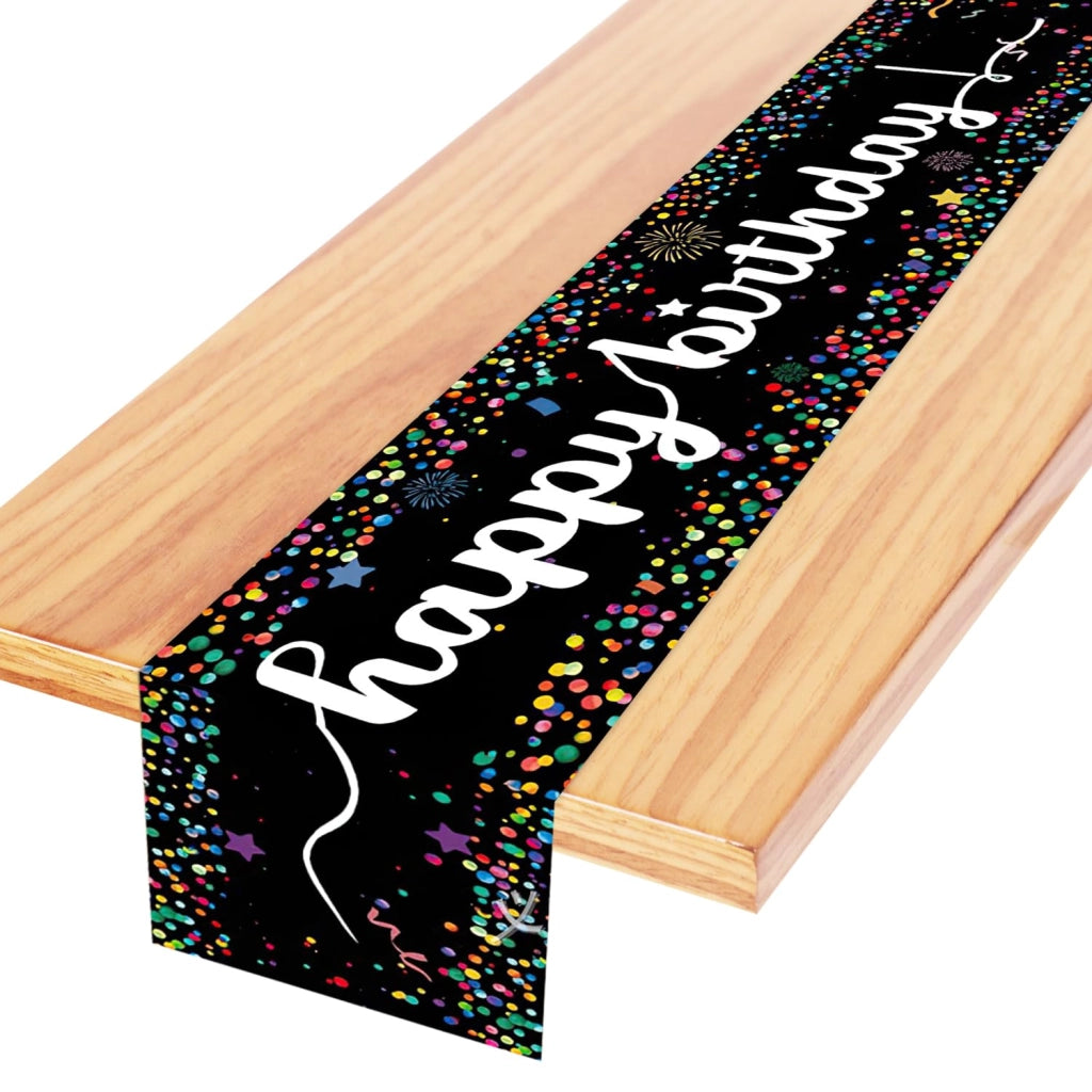 Tovaglia per feste "Happy Birthday", con motivi colorati a pois, dimensioni 177x34 cm, realizzata in poliestere