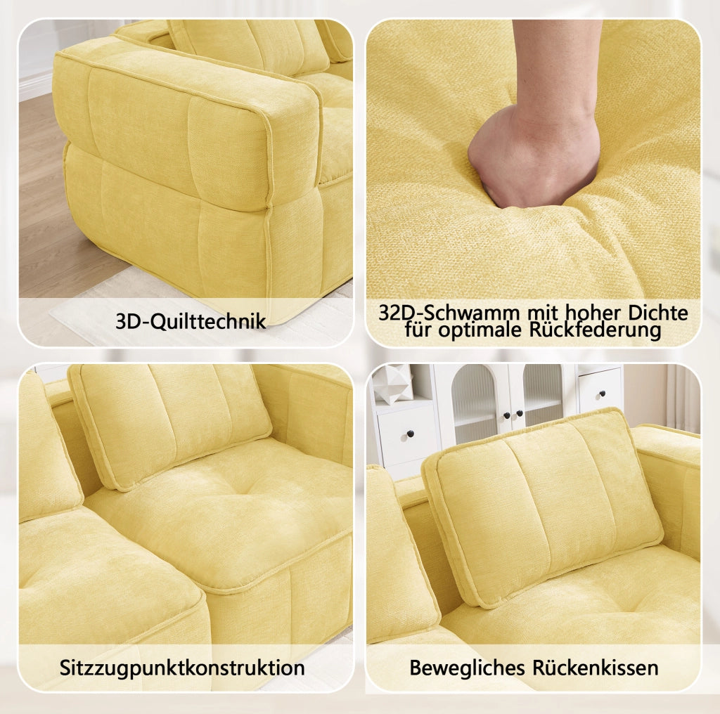 Divano modulare senza struttura con pouf, giallo, 344 cm